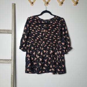 NWT ZENOBIA WOMEN'S BLACK FLORAL BLOUSE SIZE 1XL